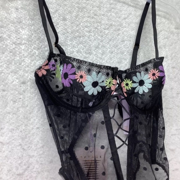 Savage X Fenty Black Floral Lace Lingerie NWT - Picture 2 of 5